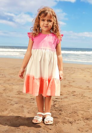 Younger Girls Pink Tie-Dye Tiered Dress