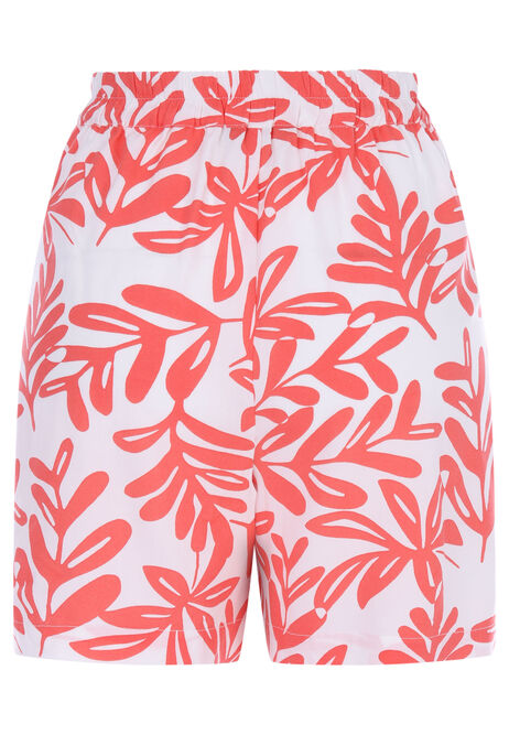 Womens Coral & White Print Shorts