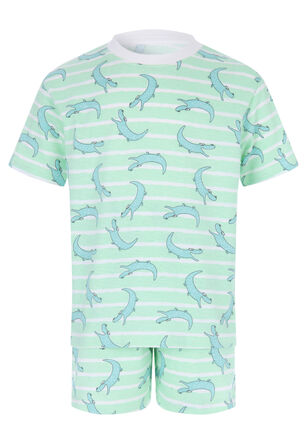 Younger Boys Green Crocodile Shorts Pyjama Set
