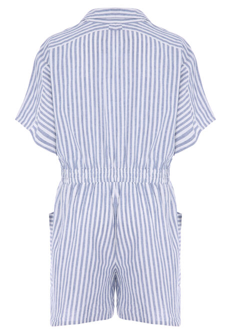 Womens Blue Stripe Linen Play suit