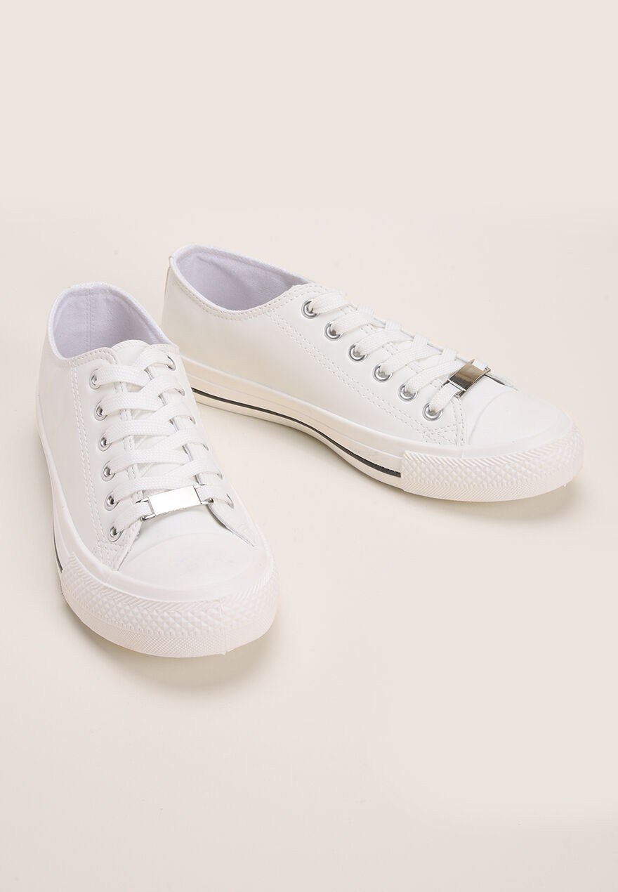 Womens White Lace Up Casual Trainers