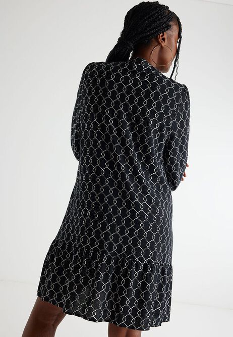Womens Black & White Geo Print Tunic Dress