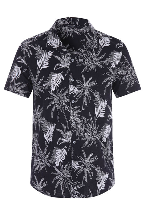 Mens Black Palm Tree Print Cotton Shirt