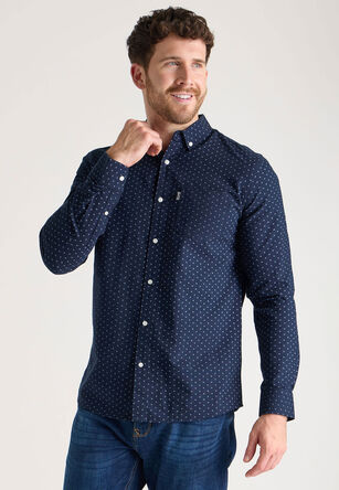 Mens Navy Polka Dot Print Oxford Shirt