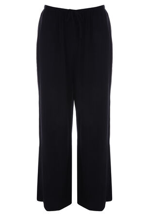 Womens Black Plain Wide Leg Linen Trousers