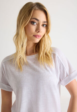 Womens White Roll Sleeve T-Shirt