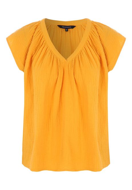 Womens Yellow Cotton Textured Top