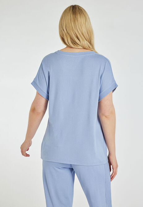 Womens Light Blue Soft Ribbed Pyjama Top