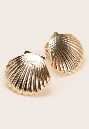 Womens Gold Shell Stud Earrings