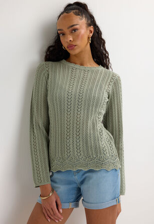 Womens Sage Crochet Knit Jumper