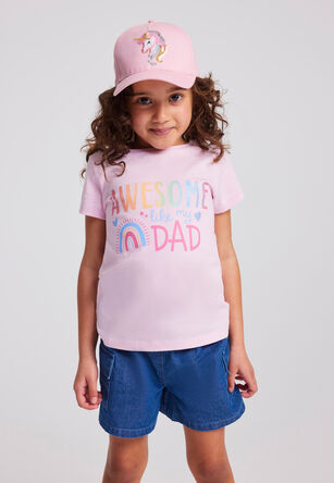 Younger Girls Pink Dad Slogan T-Shirt