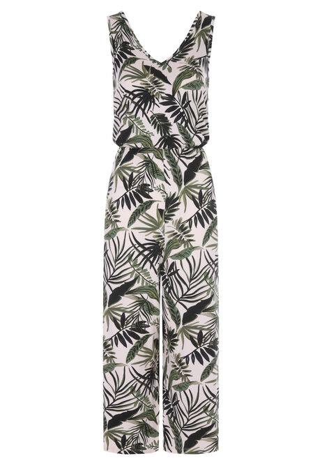 Womens Khaki Palm Print Jersey Jumpsuit
