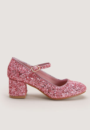 Girls Pink Glitter Block Heel Shoes