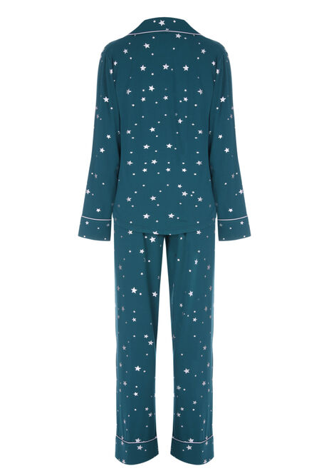 Womens Green & Silver Star Print Pyjama Set
