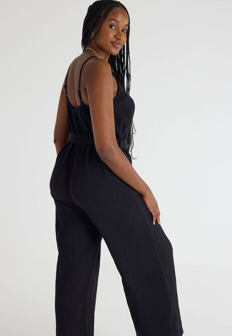 Womens Black Cotton Strappy Jumpsuit
