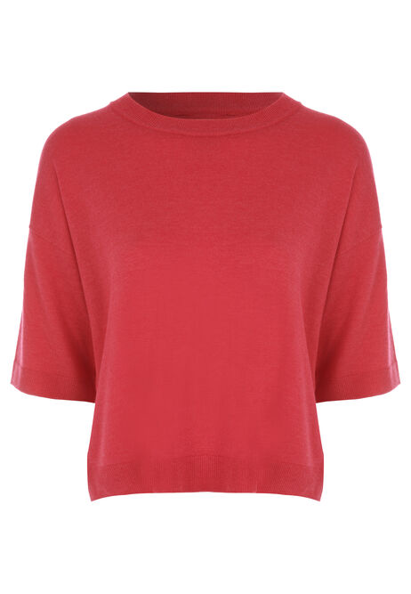 Womens Red 3/4 Sleeve Jumper T-shirt