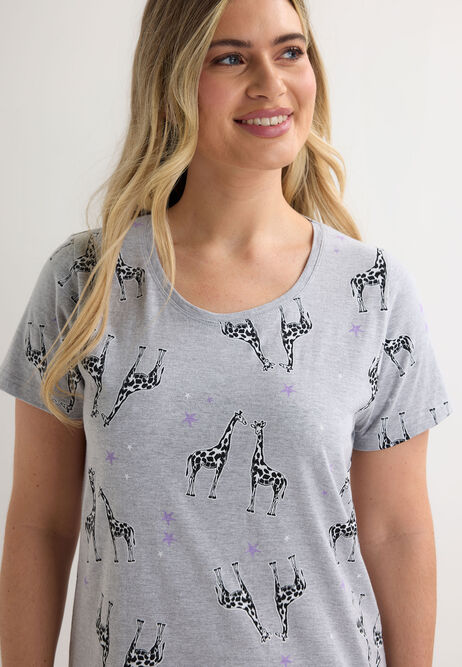 Womens Grey Giraffe Print Essential Nightdress