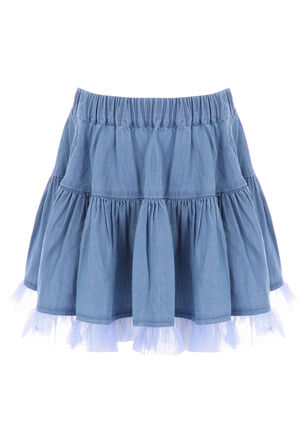 Younger Girls Blue Denim Ra-Ra Mesh Skirt