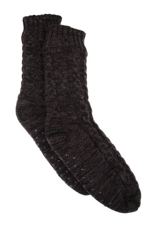 Mens Dark Grey Cable Slipper Socks
