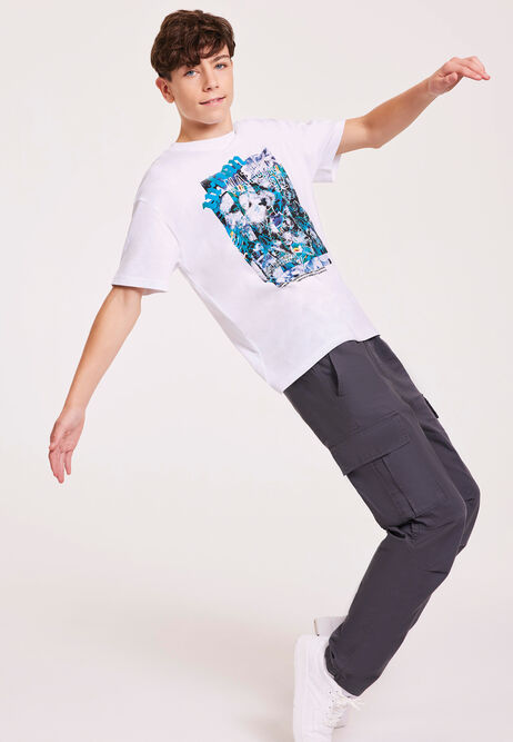 Older Boys White Graphic Floral T-Shirt