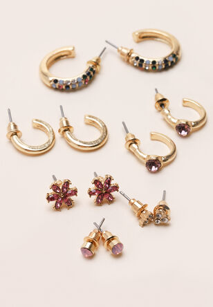 Womens 6pk Gold Hoop & Stud Earrings 