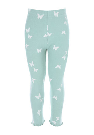 Younger Girls Mint Butterfly Brushed Leggings