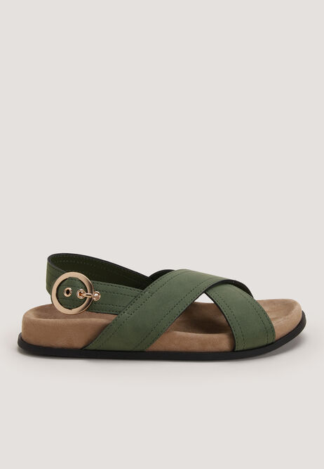 Womens Khaki Cross Over Strap Footbed Sandals