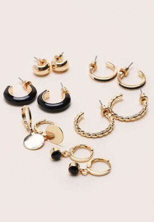 Womens 6pk Black & Gold Earring Set 