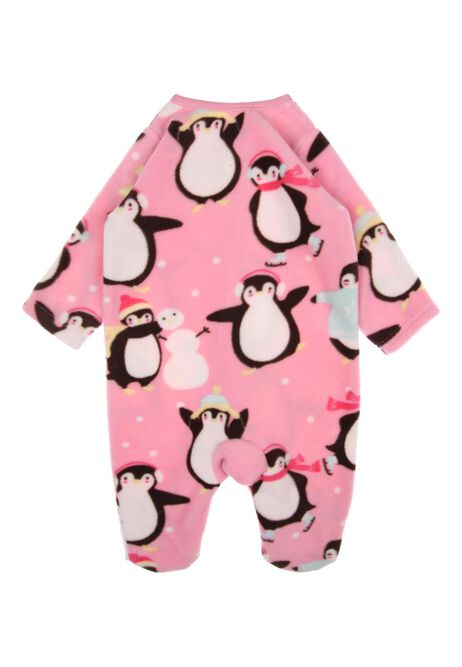 Baby Pink Penguin Fleece Sleepsuit