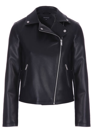 Womens Black PU Leather Biker Jacket 