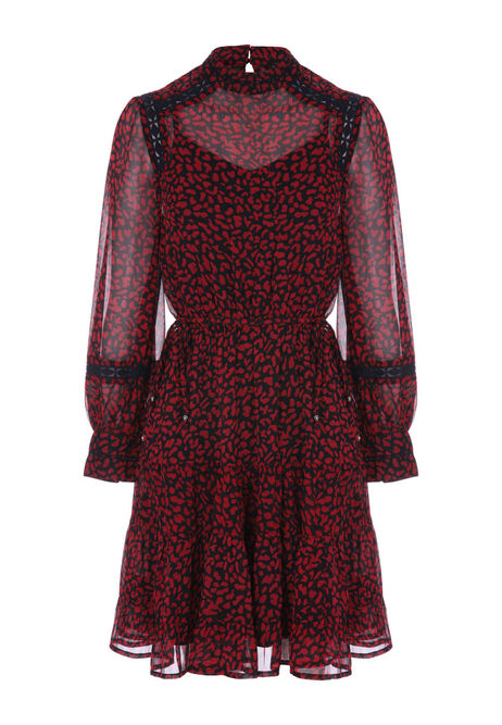 Womens Red Leopard Print Chiffon Dress