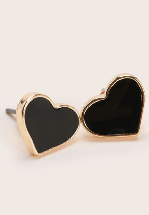 Womens Gold & Black Enamel Heart Earrings