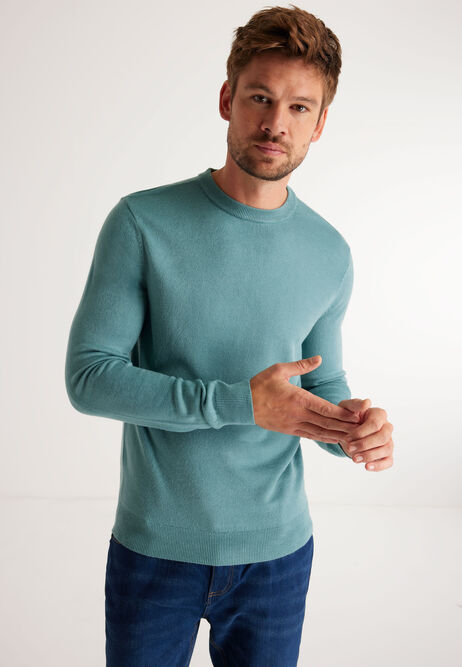 Mens Green Soft Touch Crew Neck Knit | Peacocks