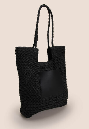 Womens Black Patch Shopper Tote Bag