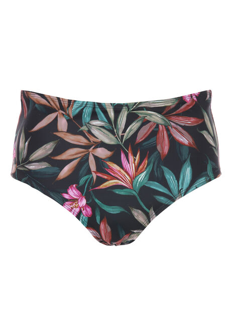 Womens Khaki Tropical Print High Waist Bikini Bottoms