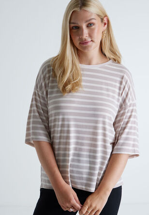 Womens Light Brown Horizontal Stripe T-Shirt 