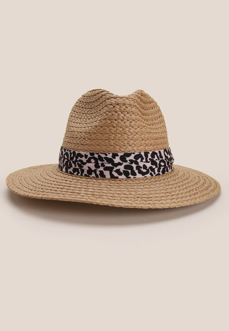 Womens Brown Texture Animal Printed Fedora Hat