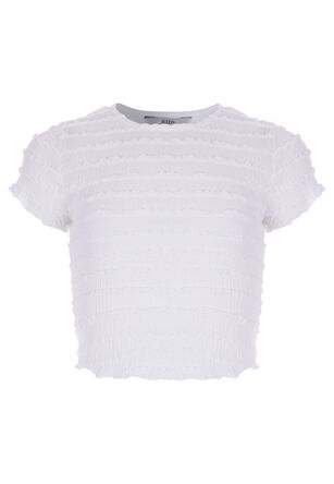 Older Girls White Ruffle Short Sleeve Top