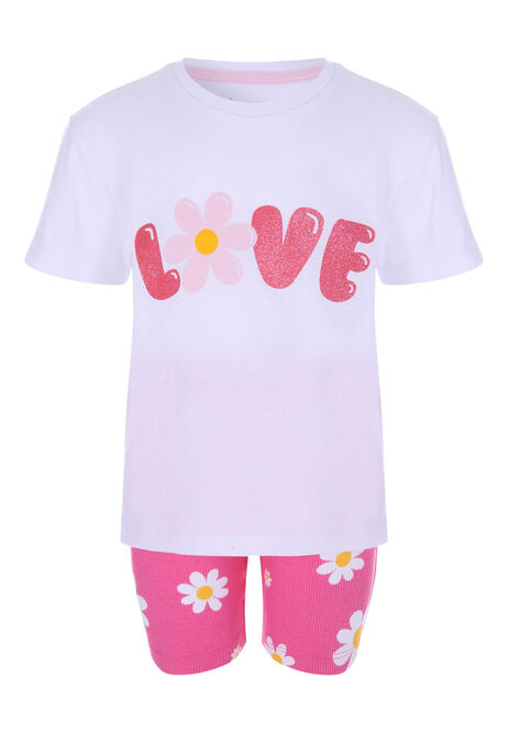 Younger Girls Pink Floral Love T-shirt & Shorts Set