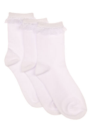 Girls 3pk White Frill Ankle Socks