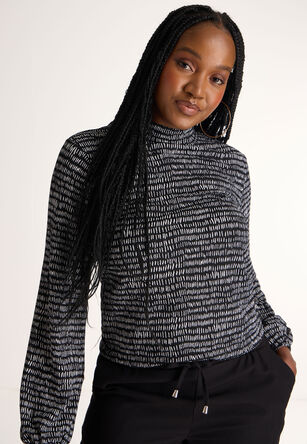 Womens Black and White Turtle Neck Top