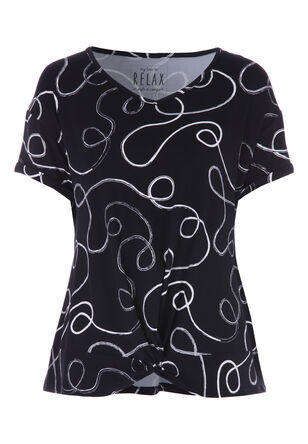 Womens Black & White Swirl Pyjama Top