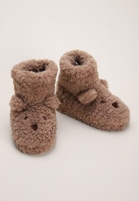 Younger Boys Brown Bear Boot Slippers