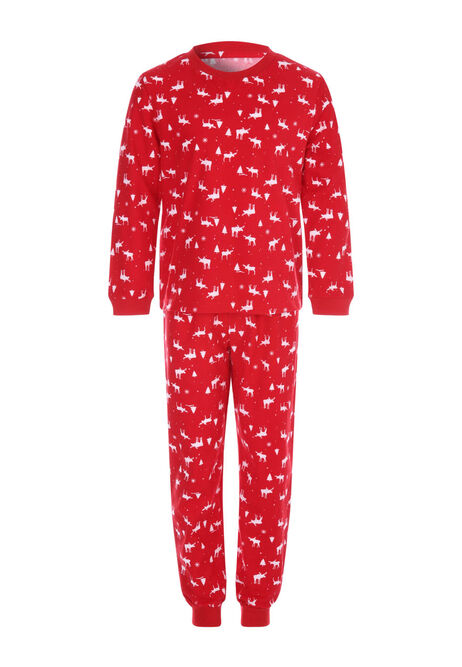 Girls Red & White Reindeer Pyjama Set 