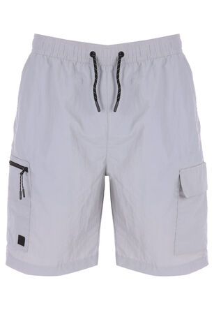 Mens Light Grey Longer Length Cargo Swim Shorts