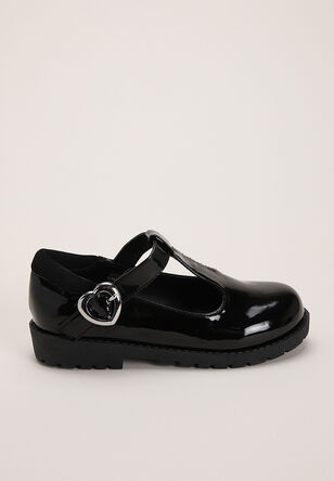 Younger Girls Black Patent T-Bar School Shoes