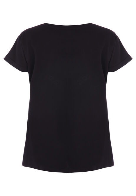 Womens Black Broderie T-shirt