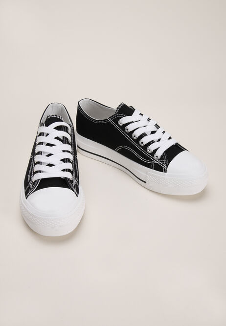 Older Girls Black Canvas Lace Up Trainers