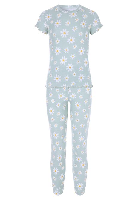 Older Girls Sage Daisy Print Pyjama Set