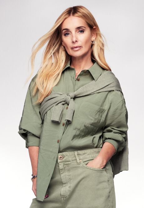 Womens Khaki Plain Cupro Long Sleeve Shirt